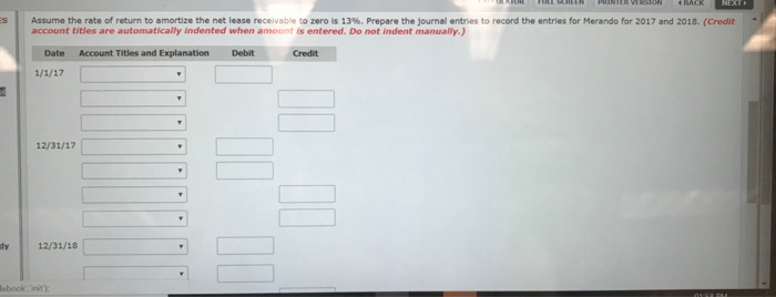 Merando Corporation leases a building to Fernetti, Inc. on January 1, 2017.