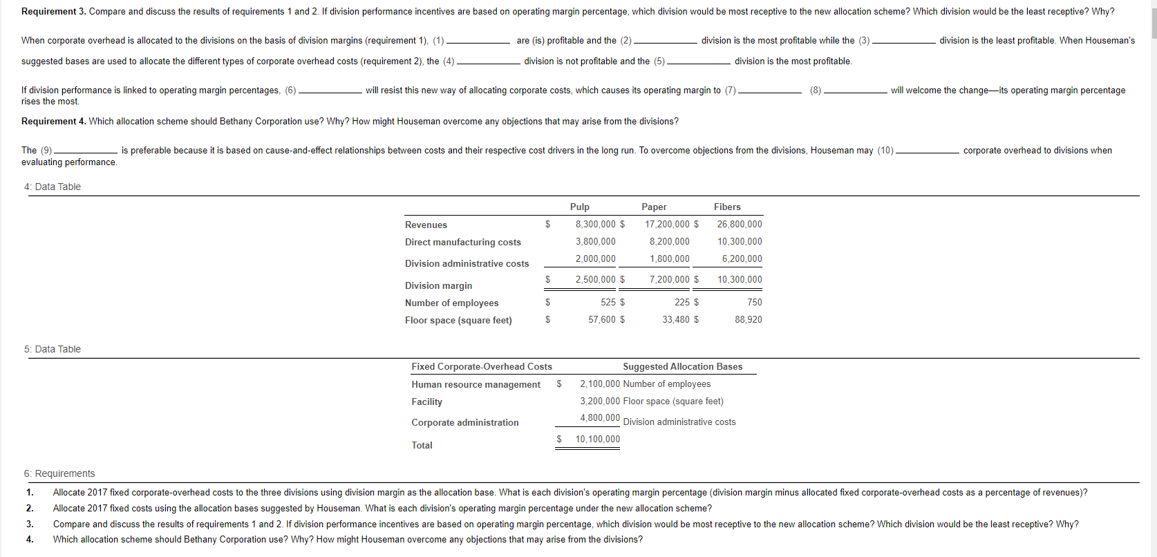 1. Allocate the support departments' costs to the operating departments using the
