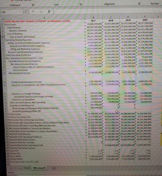  I need help finding calculations using the information on the financial