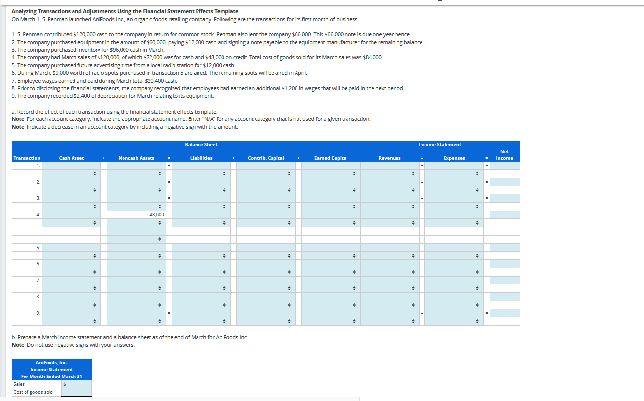  Analyzing Transactions and Adjustments Using the Financial Statement Effects Template On