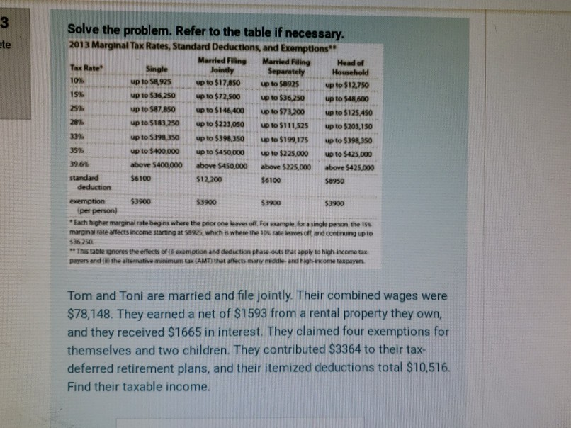 w Solve the problem. Refer to the table if necessary. 2013