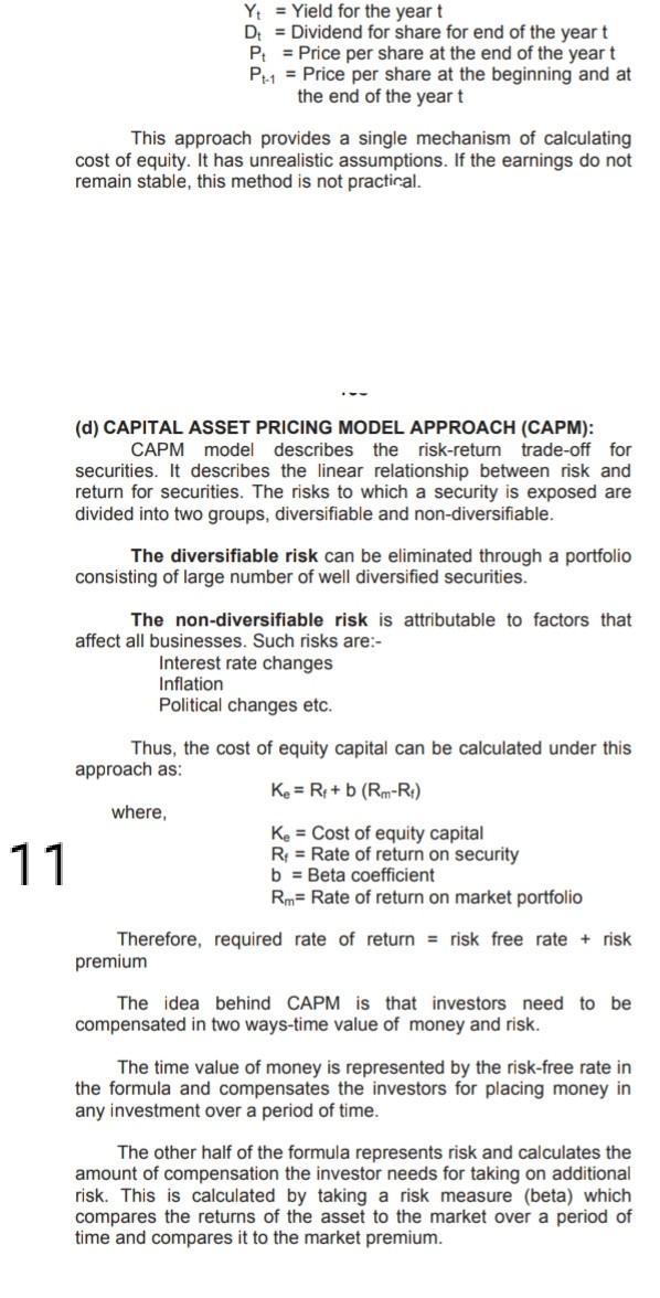  Y = Yield for the yeart D = Dividend for share