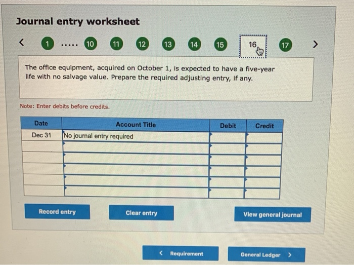 Account Title No journal entry required Record entry Clear entry View general