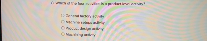 factory Activity Measure Machine-hours Number of setups Number of products Direct labor-hours