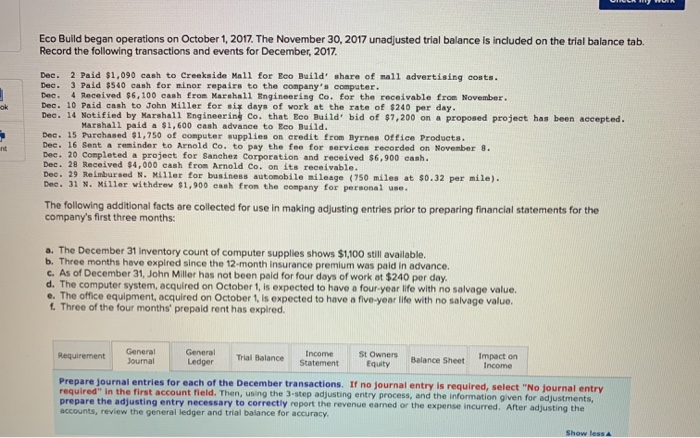 journal Eco Build began operations on October 1, 2017. The November 30,