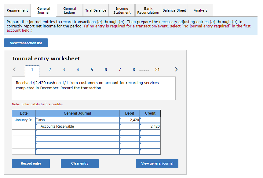 Dropdown Options: On January 1, Pulse Recording Studio (PRS) had the following