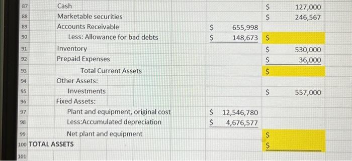 answer the yellow square with the excel formula 