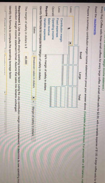 view the contribution margin income statement) Krazy Kup Coffee sells three small