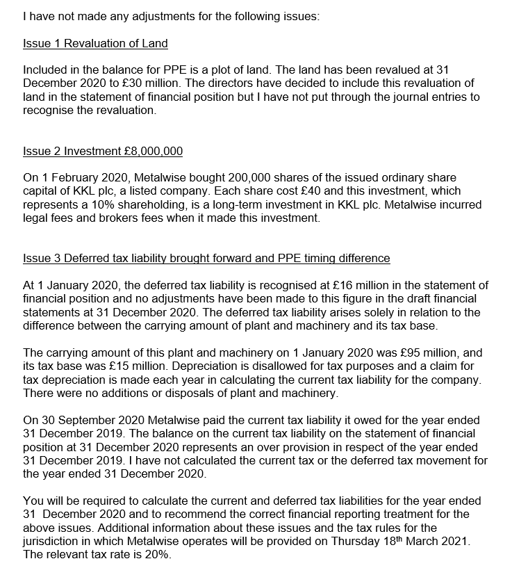 Exhibit 1: Metalwise plc draft financial statement extracts Draft summary statement of