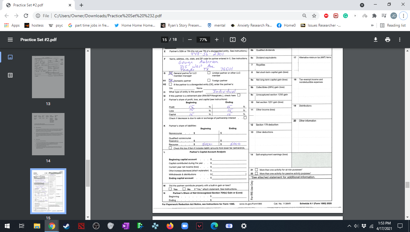 70% + 1 LLLLLLLLLLLLL HRESBE EDELLE George and Nila Amberson Practice Set
