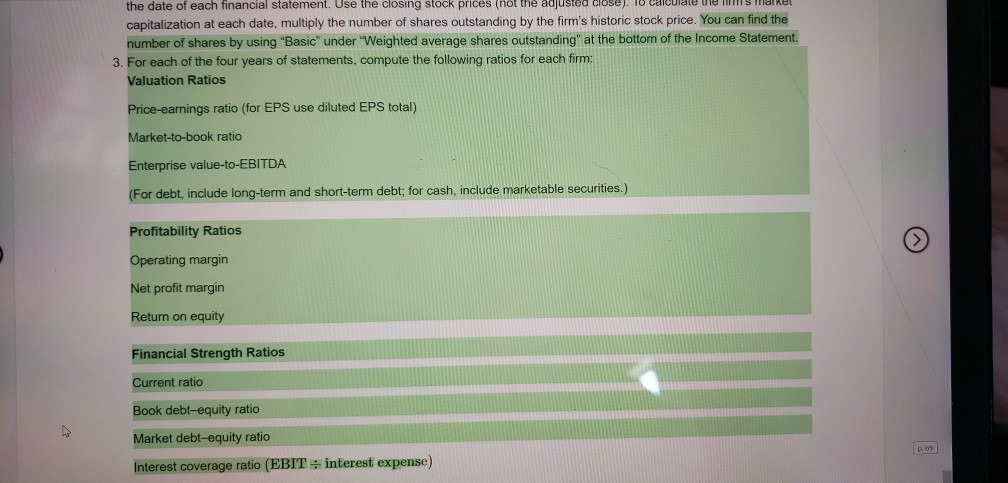  I need help calculating the formulas listed in yellow for each