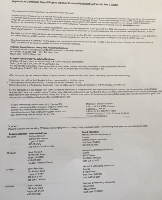  Required information Appendix A Continuing Payroll Project: Wayland Custom Woodworking (1