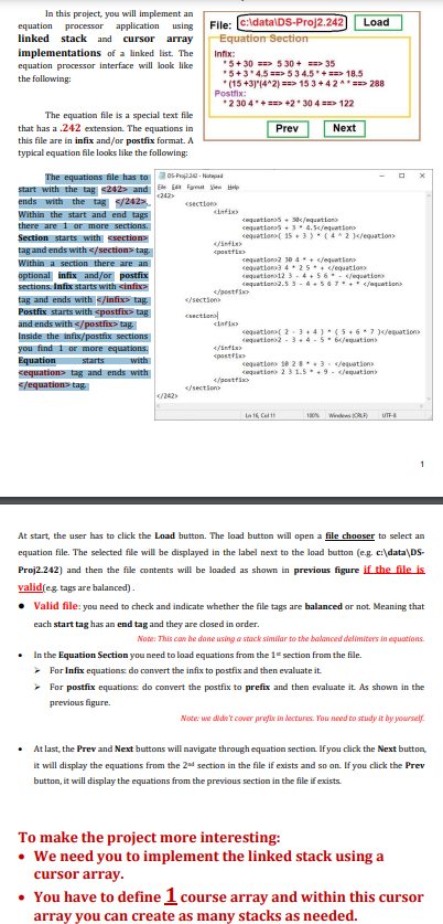  using java ecipse In this project, you will implement an equation