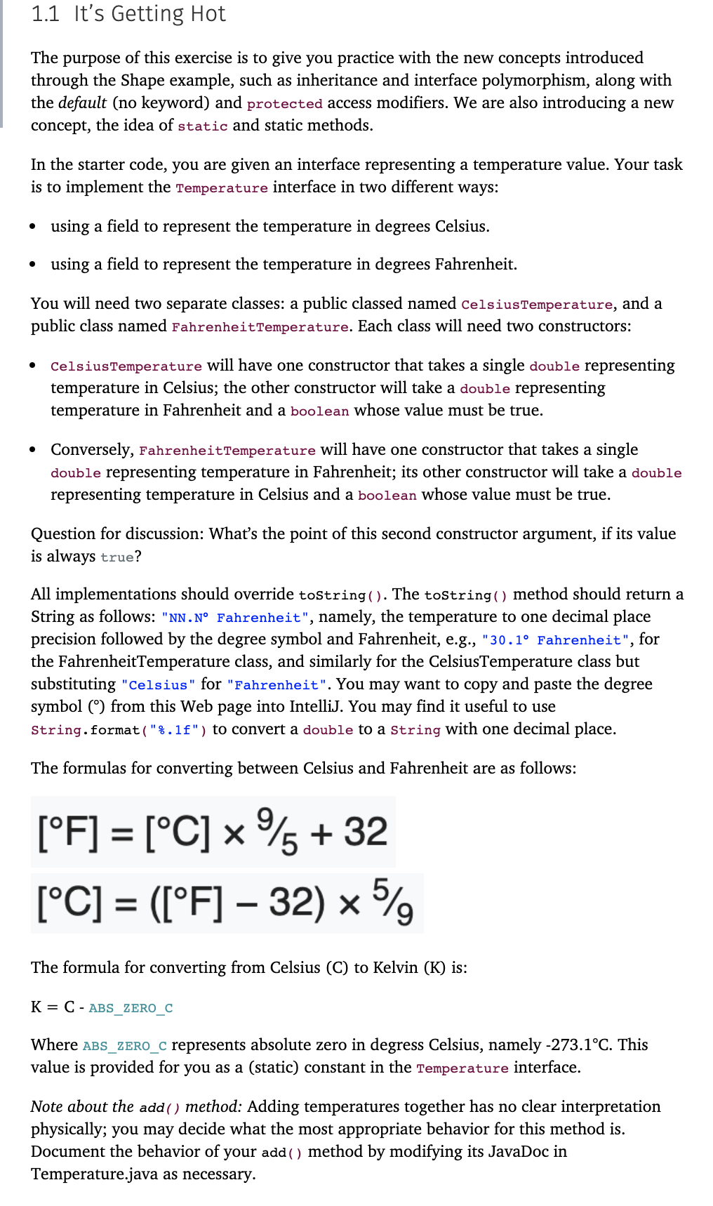 Task: Use the Temperature.java interface to create a AbstractTemperature.java class. Then create