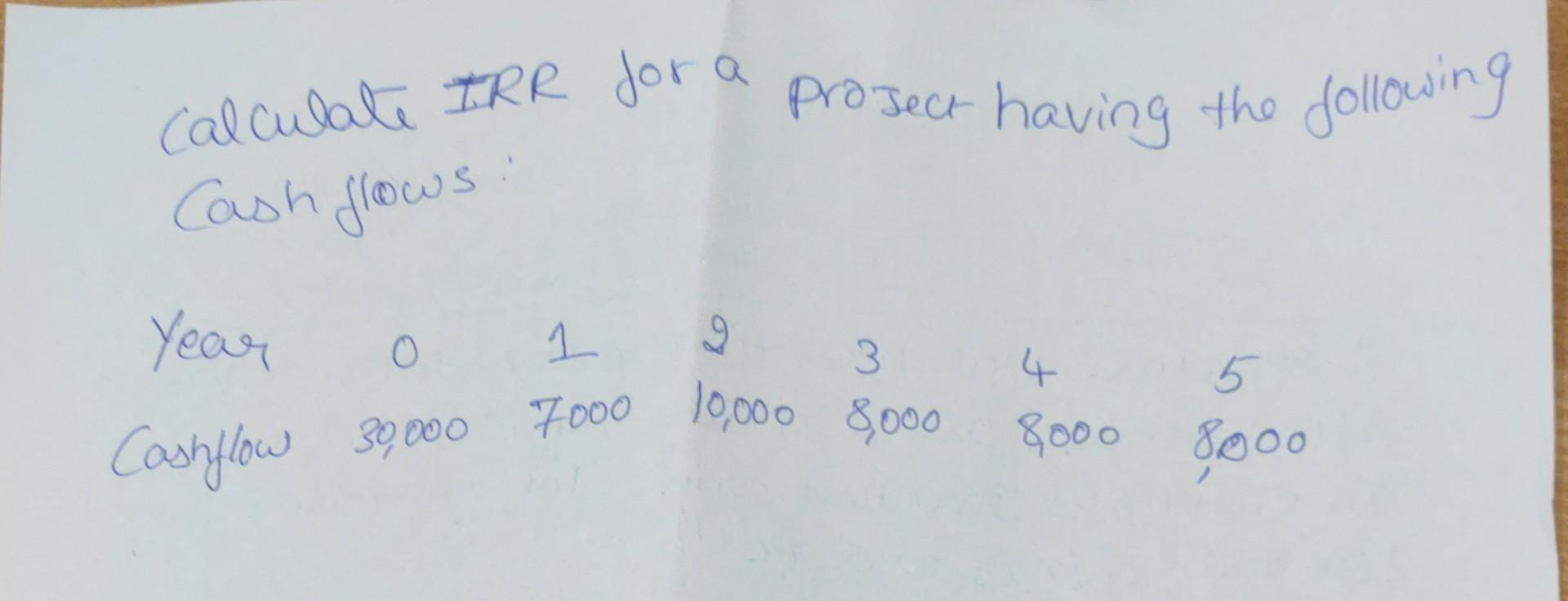 Please post answer as soon as possible calculate IRR for a