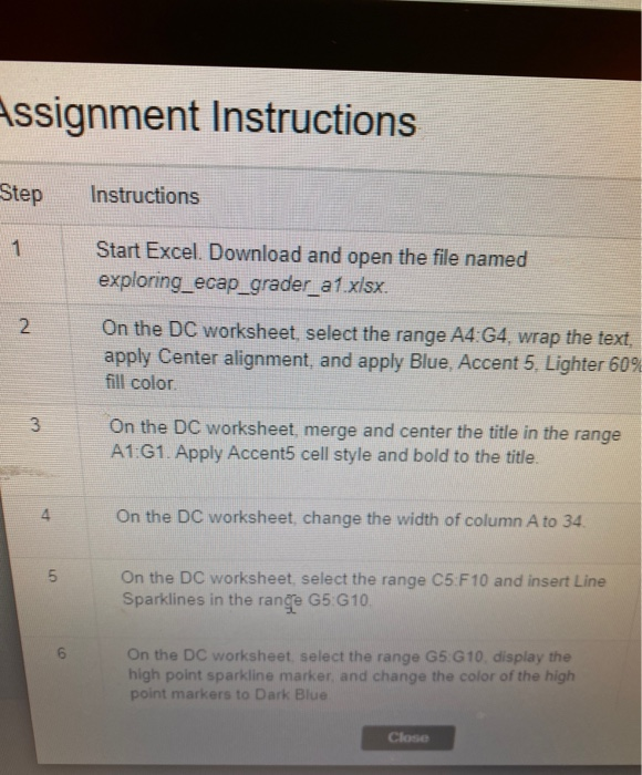  Assignment Instructions Step Instructions Start Excel. Download and open the file