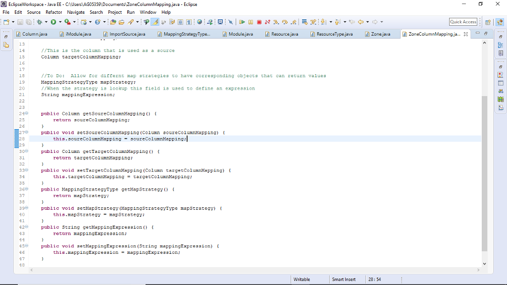 column should be a combination of the field and classes. File Edit