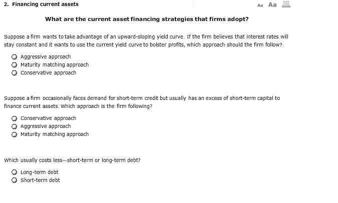  2. Financing current assets Aa Aa What are the current asset