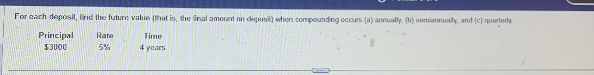  For each deposit, find the future value (that is, the final