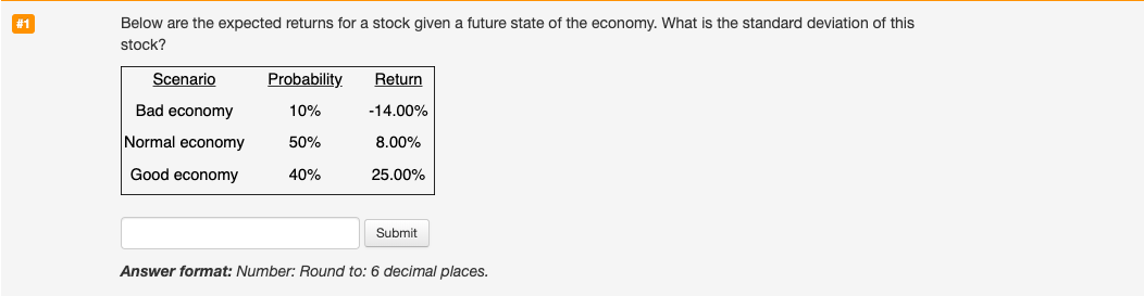  Below are the expected returns for a stock given a future