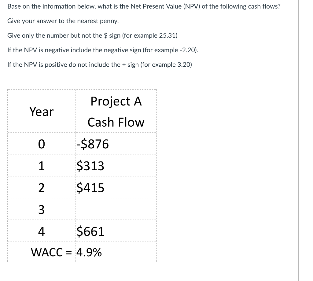 Base on the information below, what is the Net Present Value