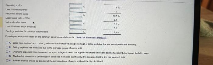 the choices that apply) A. Sales have declined and cost of goods