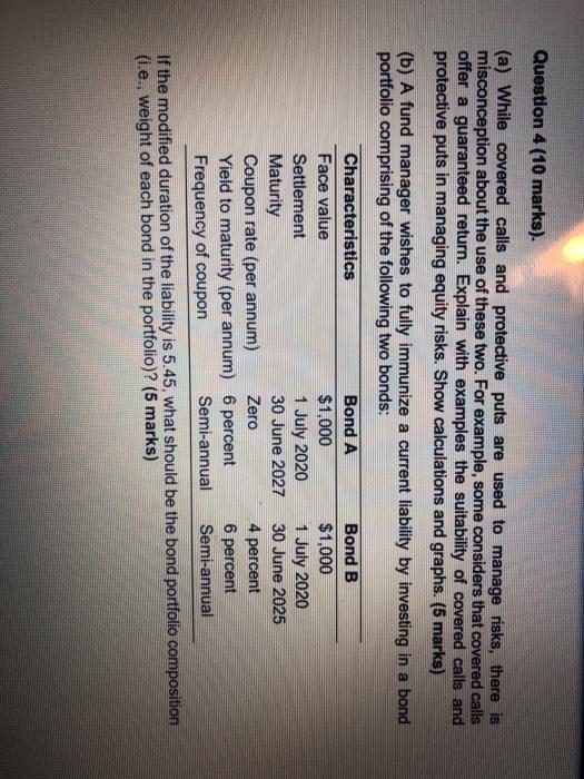  Question 4 (10 marks). (a) While covered calls and protective puts