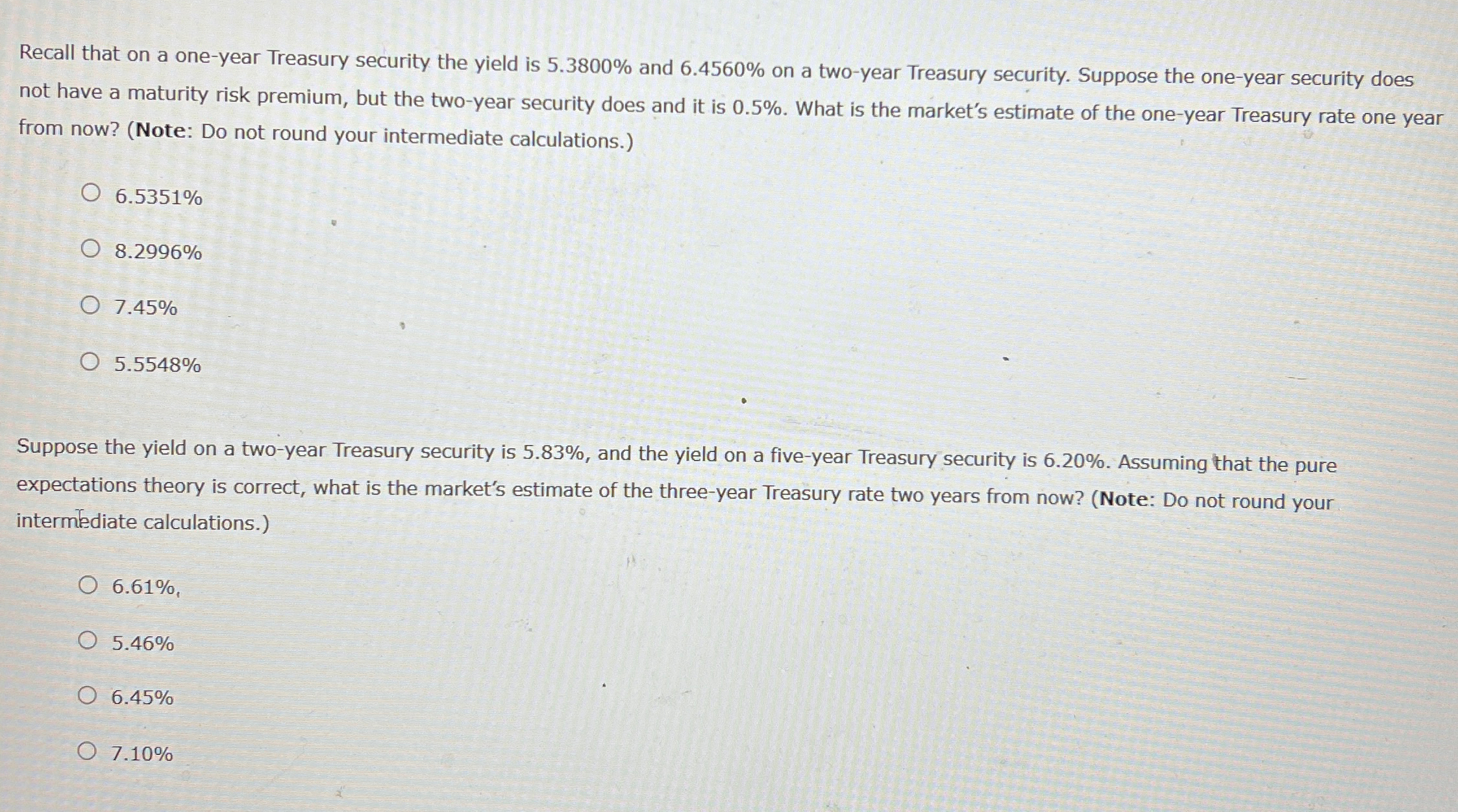  Recall that on a one-year Treasury security the yield is 5.3800%