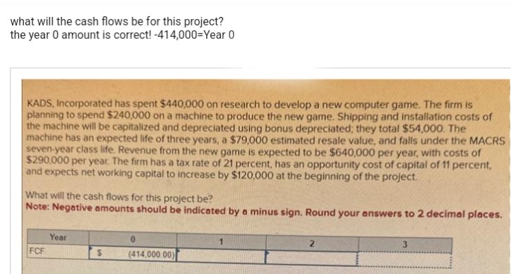  what will the cash flows be for this project? the year