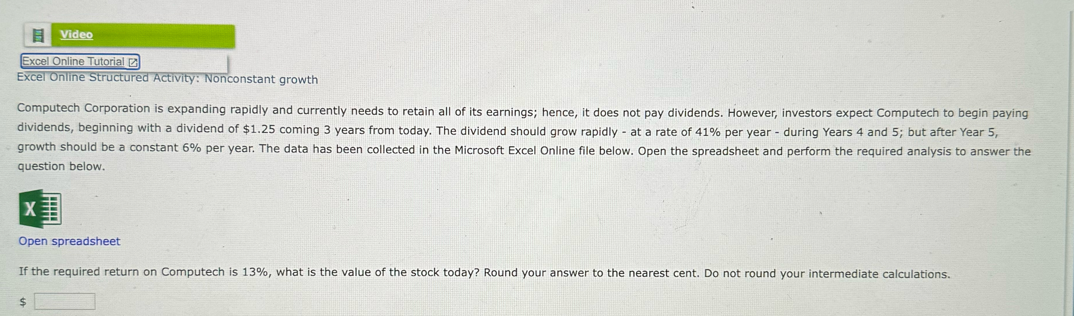  Video Excel Online Tutorial [ Excel Online Structured Activity: Nonconstant growth