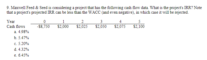  9. Maxwell Feed & Seed is considering a project that has