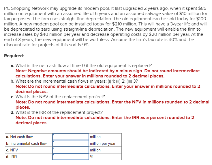 Please show all work in excel, thanks! PC Shopping Network may