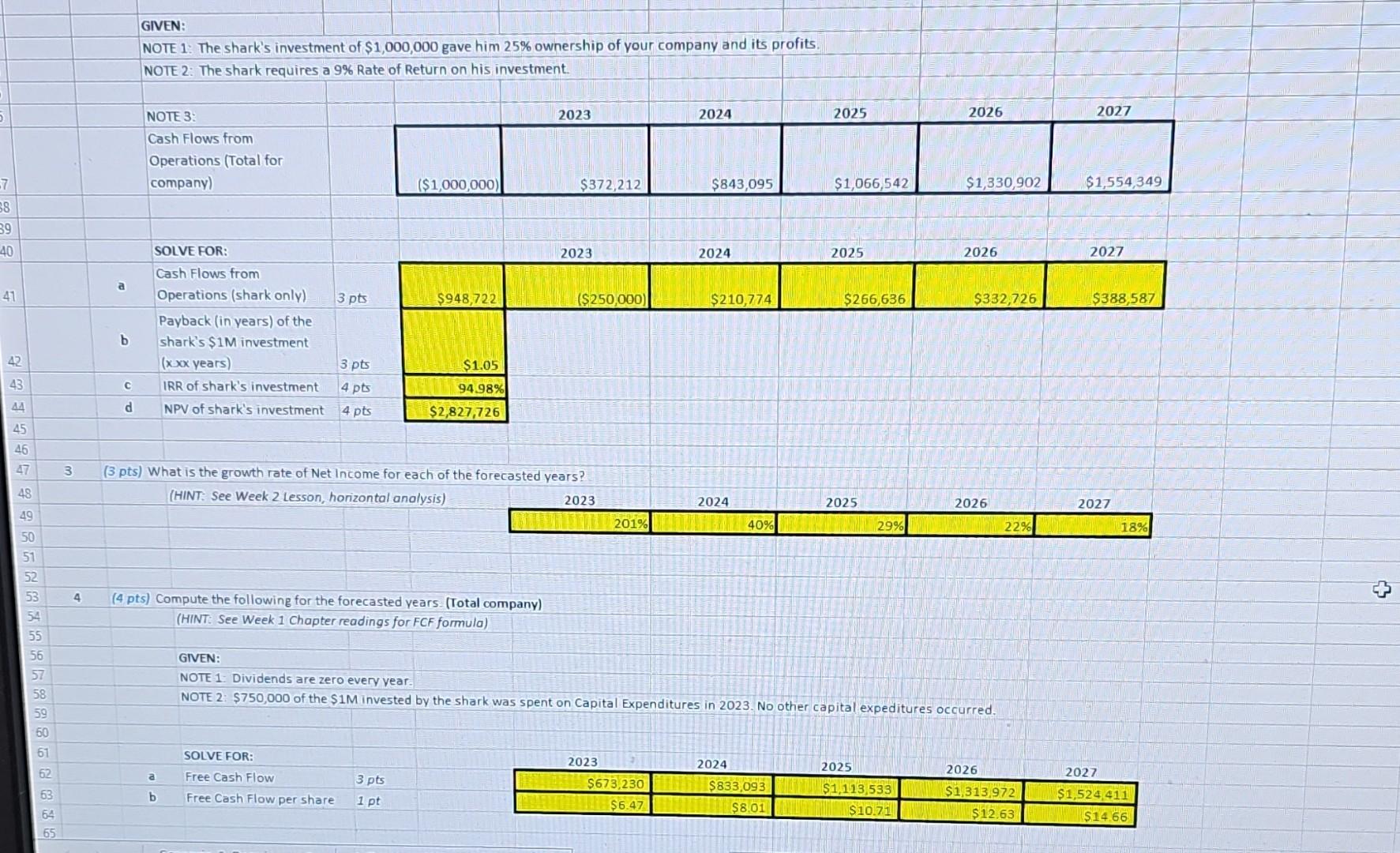 1d below, placing your final results in the yellow highlighted are HINT: