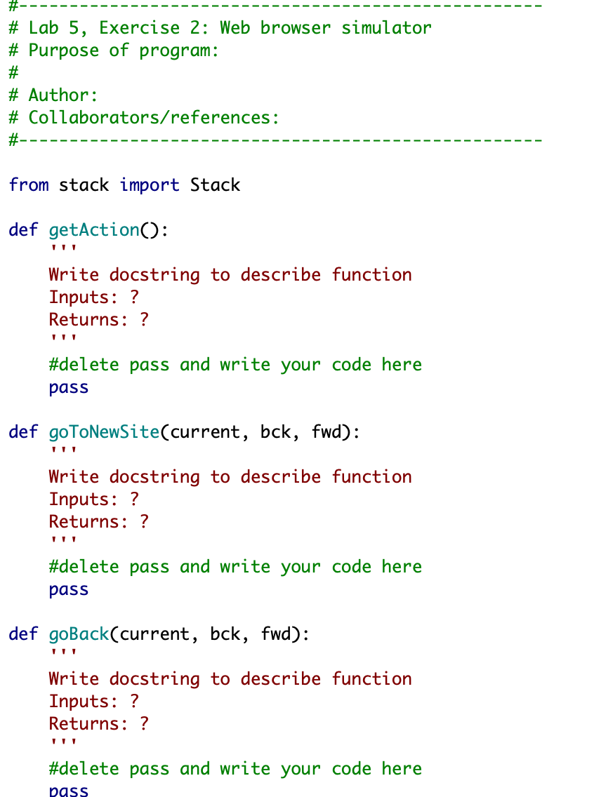 show(self): print(self.items) def __str__(self): stackAsString = '' for item in self.items: stackAsString
