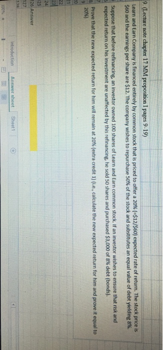  9. (Lecture note chapter 17 MM proposition I pages 9-19) Learn