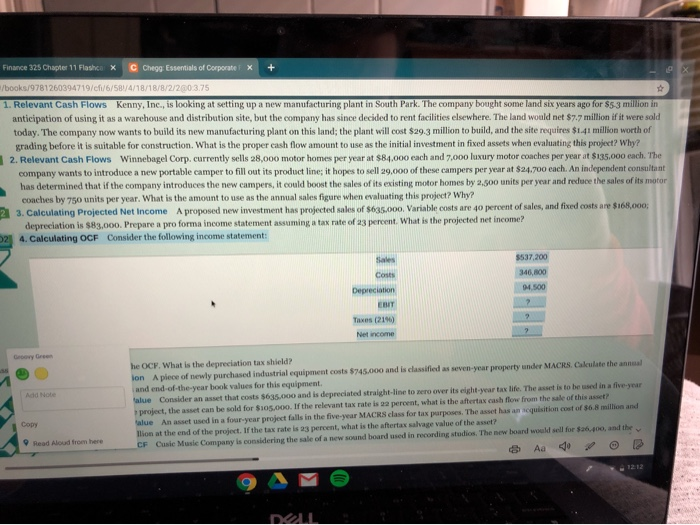  Finance 325 Chapter 11 Flashca x C Chegg: Essentials of Corporate