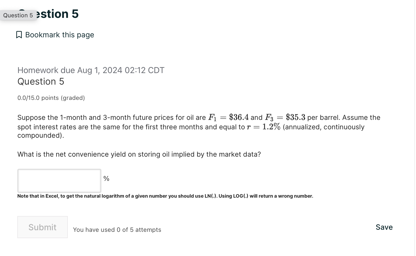  Question 5stion 5 Bookmark this page Homework due Aug 1,202402:12 CDT