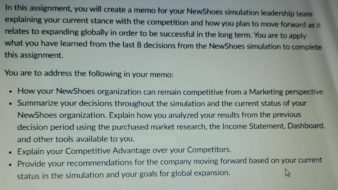  In this assignment, you will create a memo for your NewShoes