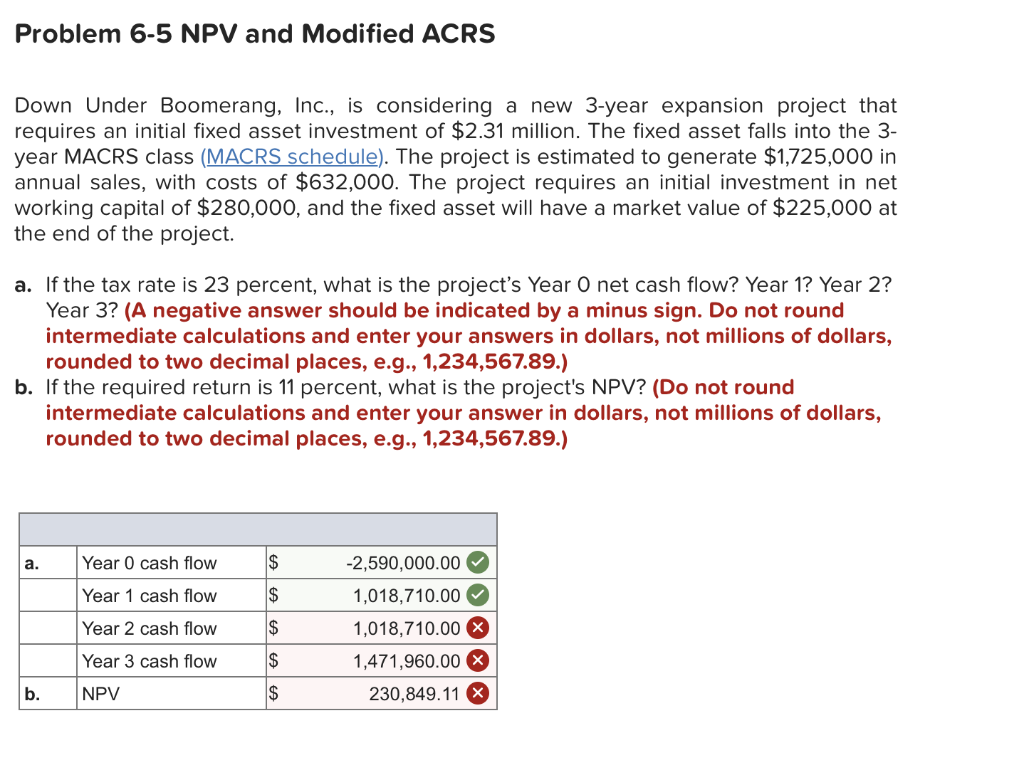  Problem 6-5 NPV and Modified ACRS Down Under Boomerang, Inc., is