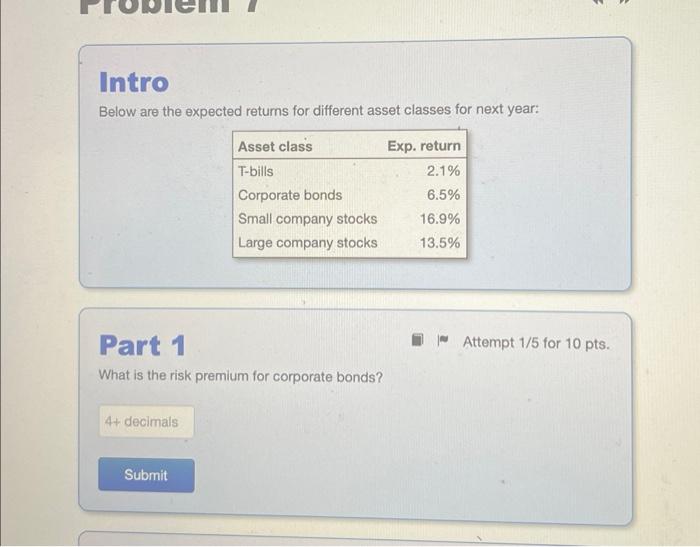  Below are the expected returns for different asset classes for next