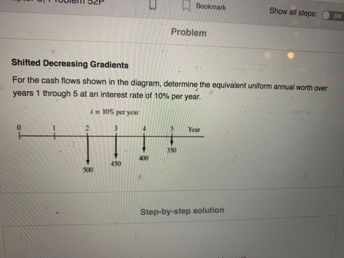  Bookmark Show all steps:ON Problem Shifted Decreasing Gradients For the cash