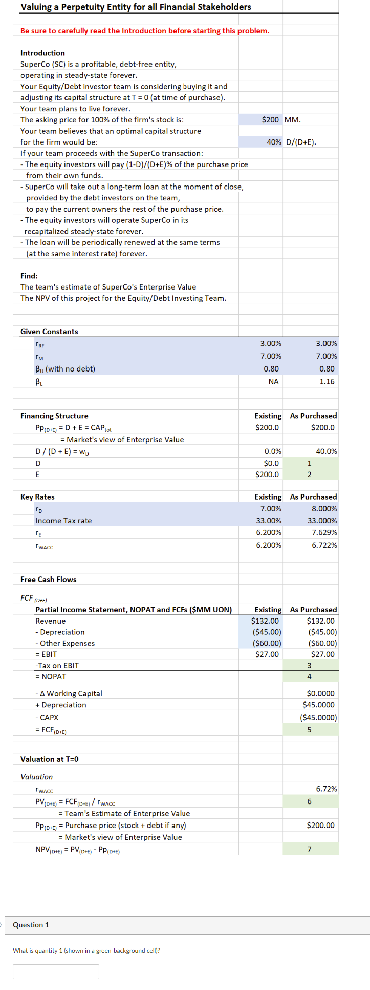 What is quantity 1 (shown in a green-background cell)