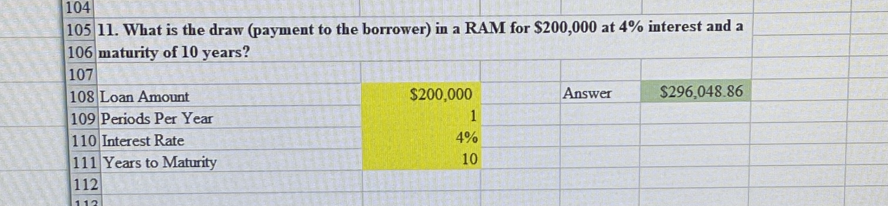  11. What is the draw (payment to the borrower) in a