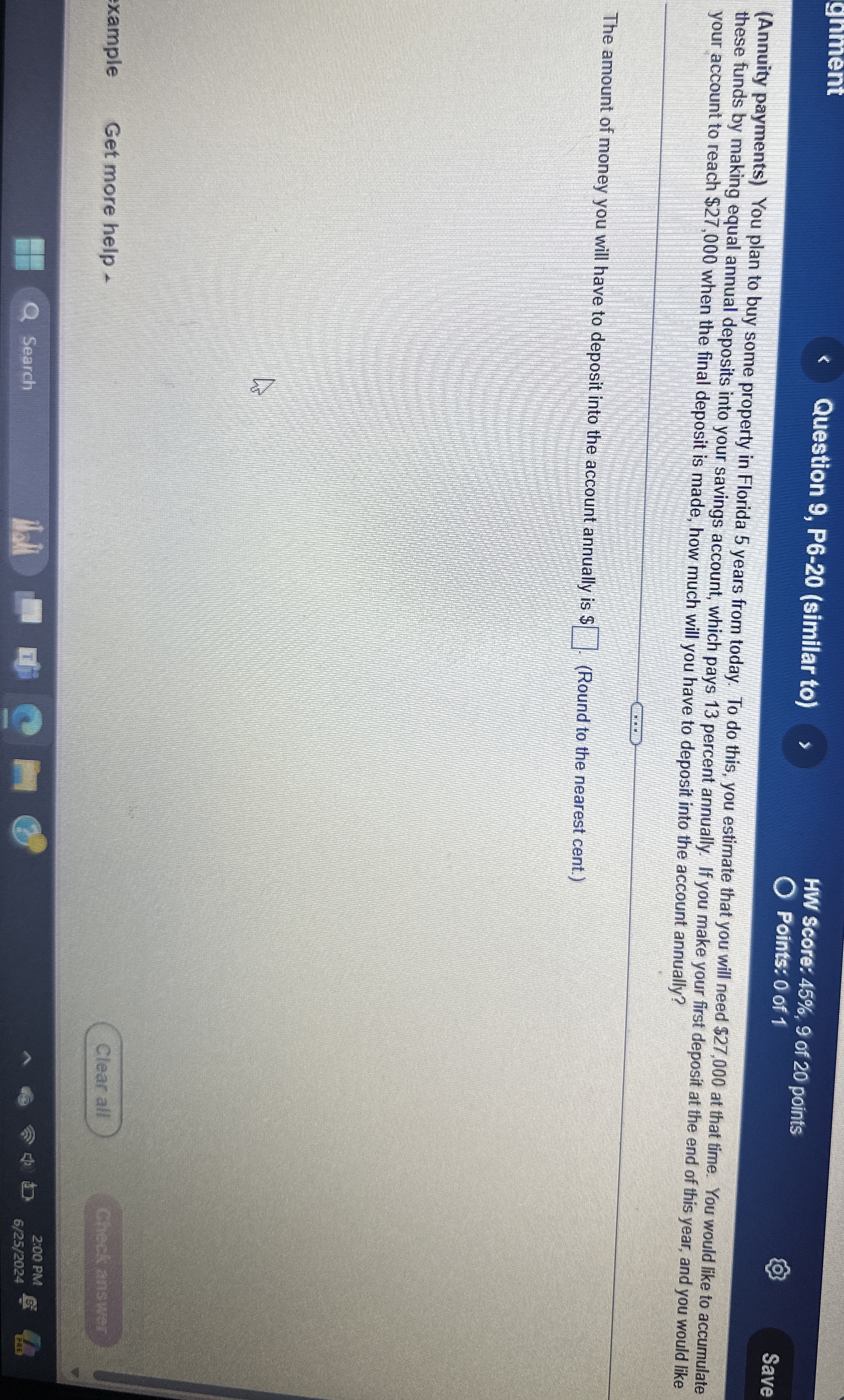  gnment Question 9, P6-20(similar to) HW Score: 45%,9 of 20 points