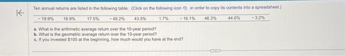  a. What is the anthmetic average return over the 10 -year