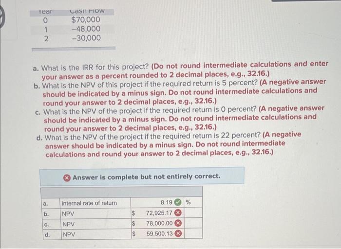  a. What is the IRR for this project? (Do not round