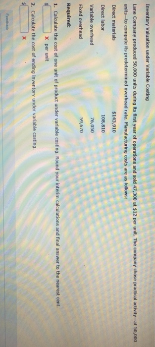  Inventory Valuation under Variable Costing Lane Company produced 50,000 units during