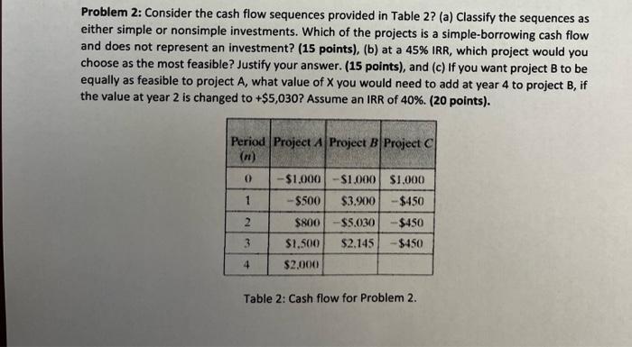  Problem 2: Consider the cash flow sequences provided in Table 2?