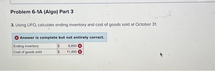 inventory and cost of goods sold for four inventory methods (LO6. 3)