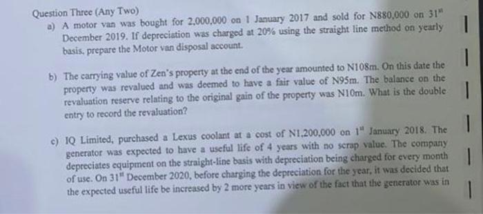  Question Three (Any Two) a) A motor van was bought for